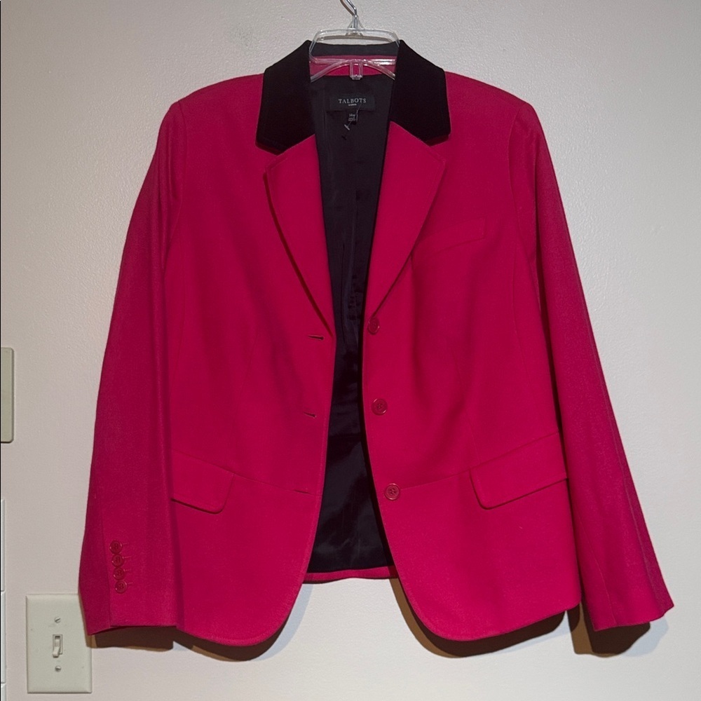Talbots Women's wool Fuchsia Blazer with Black Accents